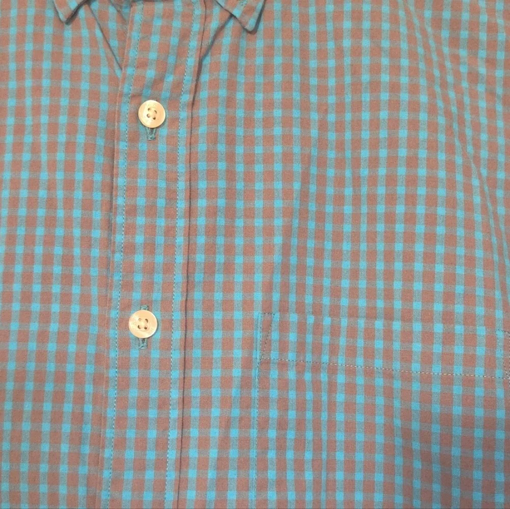 J. Crew Teal and Taupe Check Button-Down Shirt